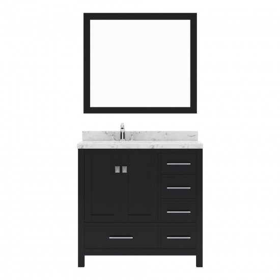 Caroline Avenue 36" Single Bath Vanity in Espresso with White Quartz Top and Square Sink with Matching Mirror