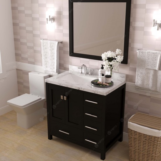 Caroline Avenue 36" Single Bath Vanity in Espresso with White Quartz Top and Square Sink with Matching Mirror