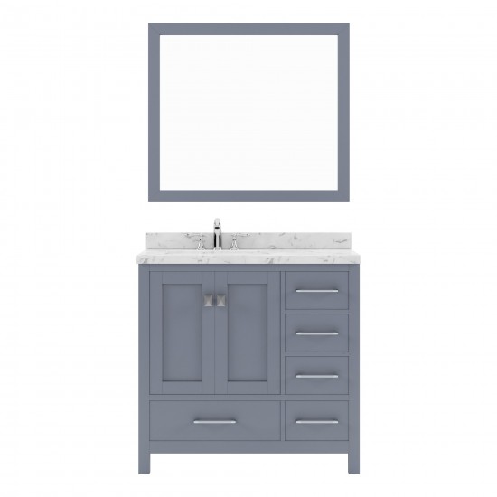 Caroline Avenue 36" Single Bath Vanity in Gray with White Quartz Top and Square Sink with Matching Mirror