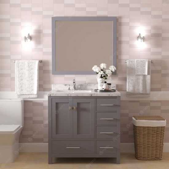 Caroline Avenue 36" Single Bath Vanity in Gray with White Quartz Top and Square Sink with Matching Mirror