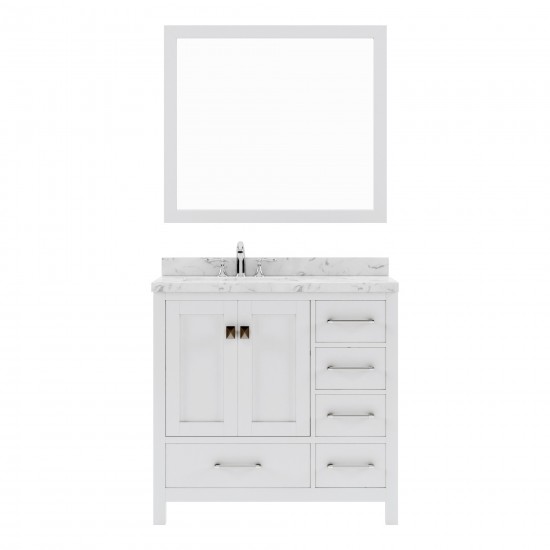 Caroline Avenue 36" Single Bath Vanity in White with White Quartz Top and Square Sink with Matching Mirror