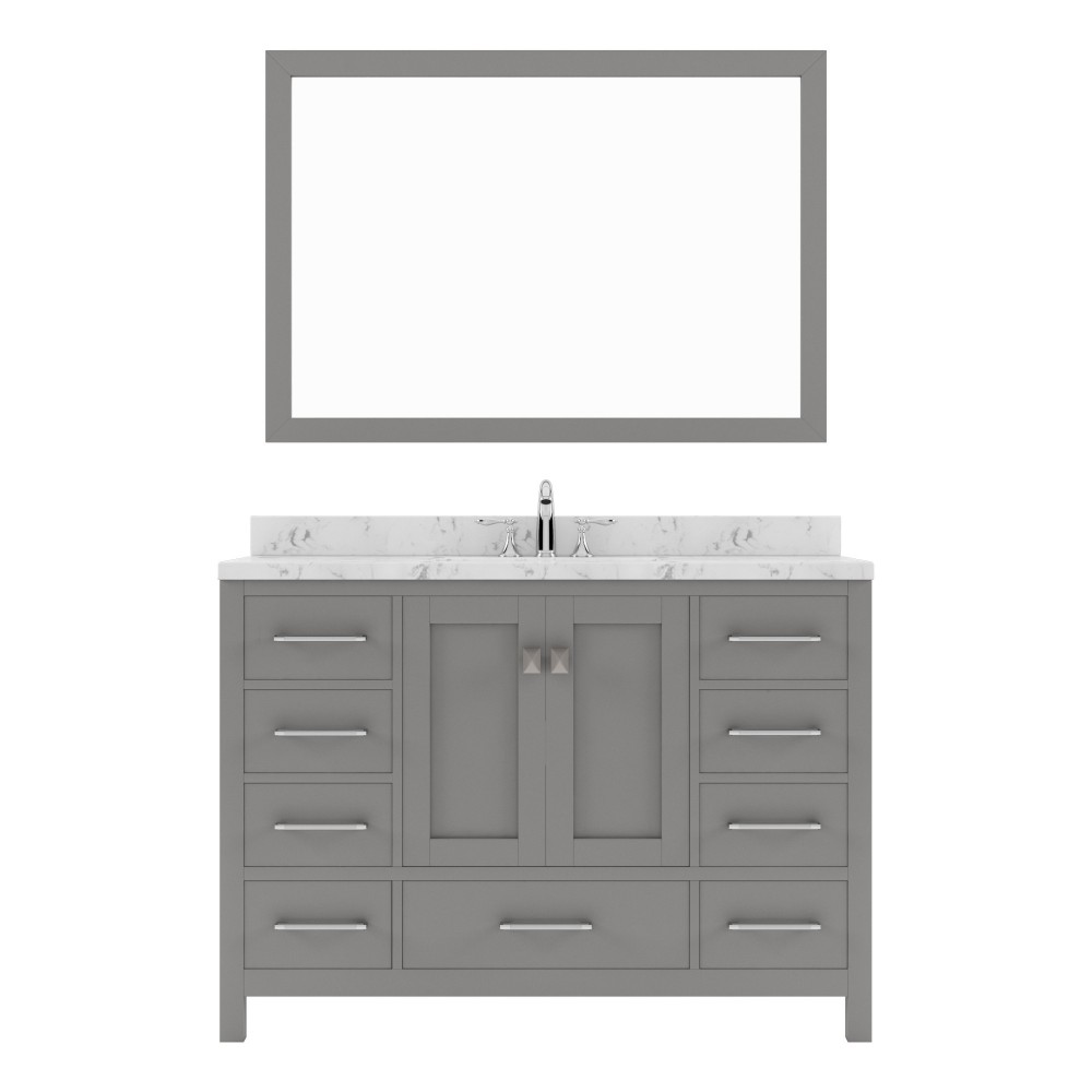 Caroline Avenue 48" Single Bath Vanity in Cashmere Gray with White Quartz Top and Square Sink with Matching Mirror