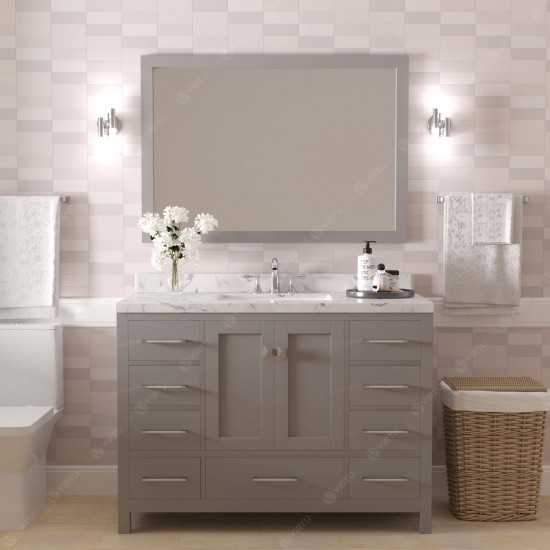 Caroline Avenue 48" Single Bath Vanity in Cashmere Gray with White Quartz Top and Square Sink with Matching Mirror