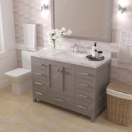 Caroline Avenue 48" Single Bath Vanity in Cashmere Gray with White Quartz Top and Square Sink with Matching Mirror