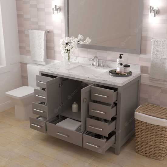 Caroline Avenue 48" Single Bath Vanity in Cashmere Gray with White Quartz Top and Square Sink with Matching Mirror