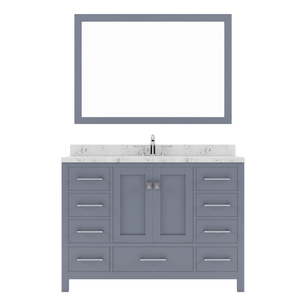 Caroline Avenue 48" Single Bath Vanity in Gray with White Quartz Top and Square Sink with Matching Mirror