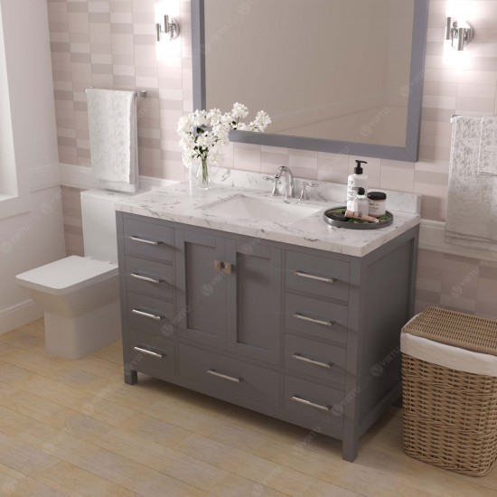 Caroline Avenue 48" Single Bath Vanity in Gray with White Quartz Top and Square Sink with Matching Mirror