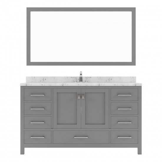 Caroline Avenue 60" Double Bath Vanity in Cashmere Gray with White Quartz Top and Square Sinks with Matching Mirror