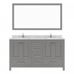 Caroline Avenue 60" Single Bath Vanity in Cashmere Gray with White Quartz Top and Square Sink with Matching Mirror