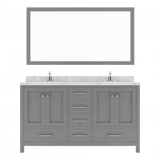 Caroline Avenue 60" Single Bath Vanity in Cashmere Gray with White Quartz Top and Square Sink with Matching Mirror