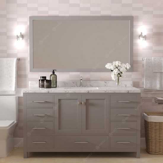 Caroline Avenue 60" Single Bath Vanity in Cashmere Gray with White Quartz Top and Square Sink with Matching Mirror