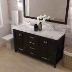 Caroline Avenue 60" Double Bath Vanity in Espresso with White Quartz Top and Square Sinks with Matching Mirror