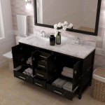 Caroline Avenue 60" Double Bath Vanity in Espresso with White Quartz Top and Square Sinks with Matching Mirror