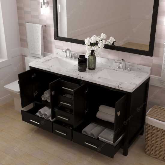 Caroline Avenue 60" Double Bath Vanity in Espresso with White Quartz Top and Square Sinks with Matching Mirror