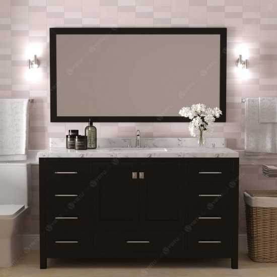 Caroline Avenue 60" Single Bath Vanity in Espresso with White Quartz Top and Square Sink with Matching Mirror