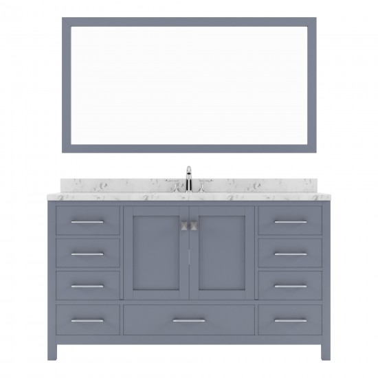 Caroline Avenue 60" Double Bath Vanity in Gray with White Quartz Top and Square Sinks with Matching Mirror