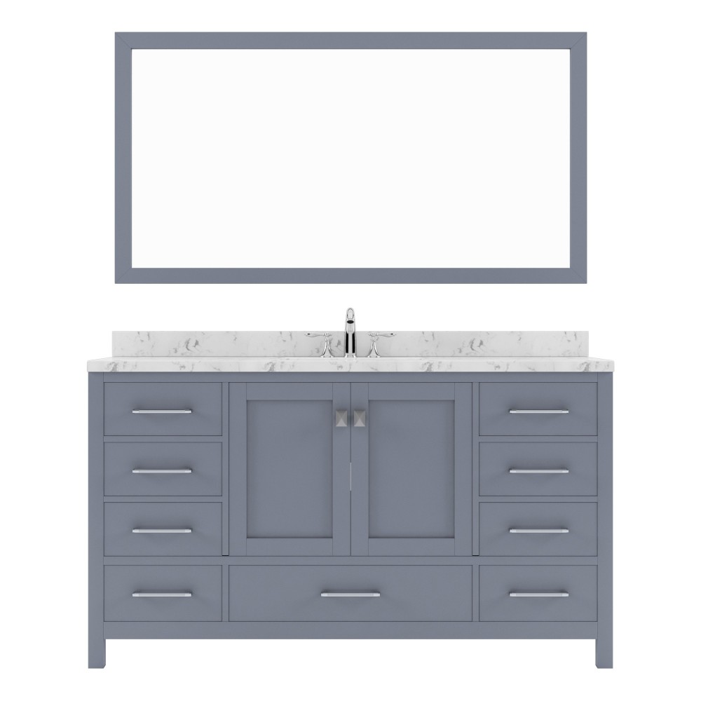 Caroline Avenue 60" Double Bath Vanity in Gray with White Quartz Top and Square Sinks with Matching Mirror