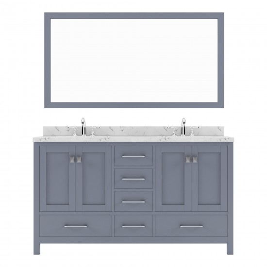 Caroline Avenue 60" Single Bath Vanity in Gray with White Quartz Top and Square Sink with Matching Mirror