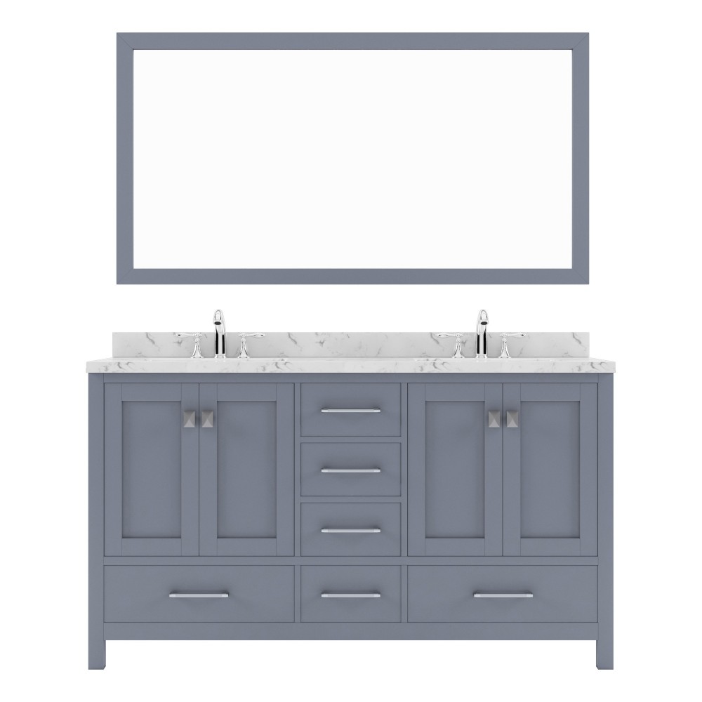 Caroline Avenue 60" Single Bath Vanity in Gray with White Quartz Top and Square Sink with Matching Mirror