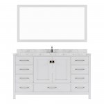 Caroline Avenue 60" Double Bath Vanity in White with White Quartz Top and Square Sinks with Matching Mirror