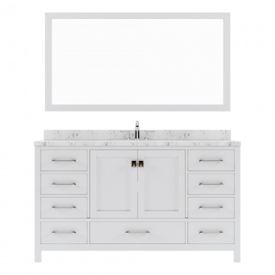 Caroline Avenue 60" Double Bath Vanity in White with White Quartz Top and Square Sinks with Matching Mirror