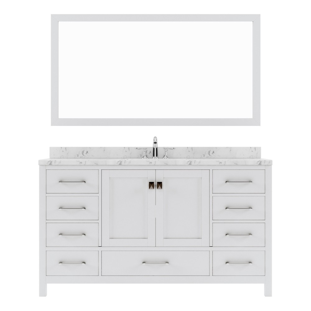 Caroline Avenue 60" Double Bath Vanity in White with White Quartz Top and Square Sinks with Matching Mirror