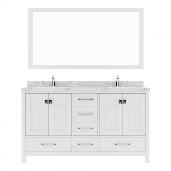 Caroline Avenue 60" Single Bath Vanity in White with White Quartz Top and Square Sink with Matching Mirror