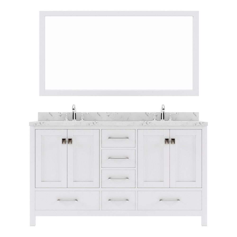 Caroline Avenue 60" Single Bath Vanity in White with White Quartz Top and Square Sink with Matching Mirror