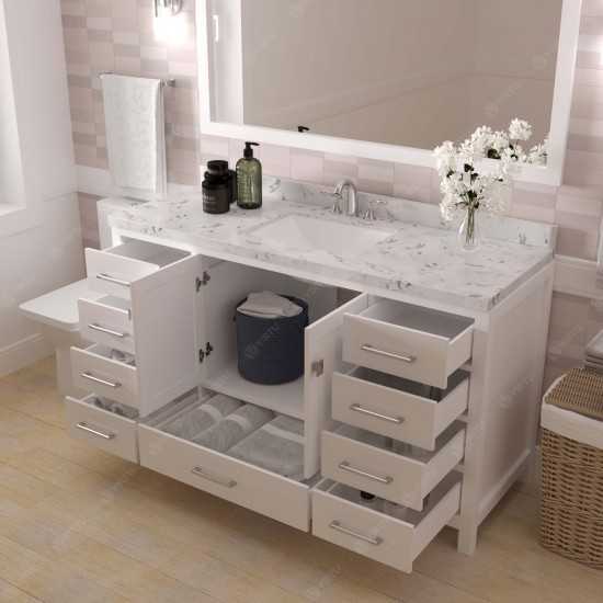 Caroline Avenue 60" Single Bath Vanity in White with White Quartz Top and Square Sink with Matching Mirror