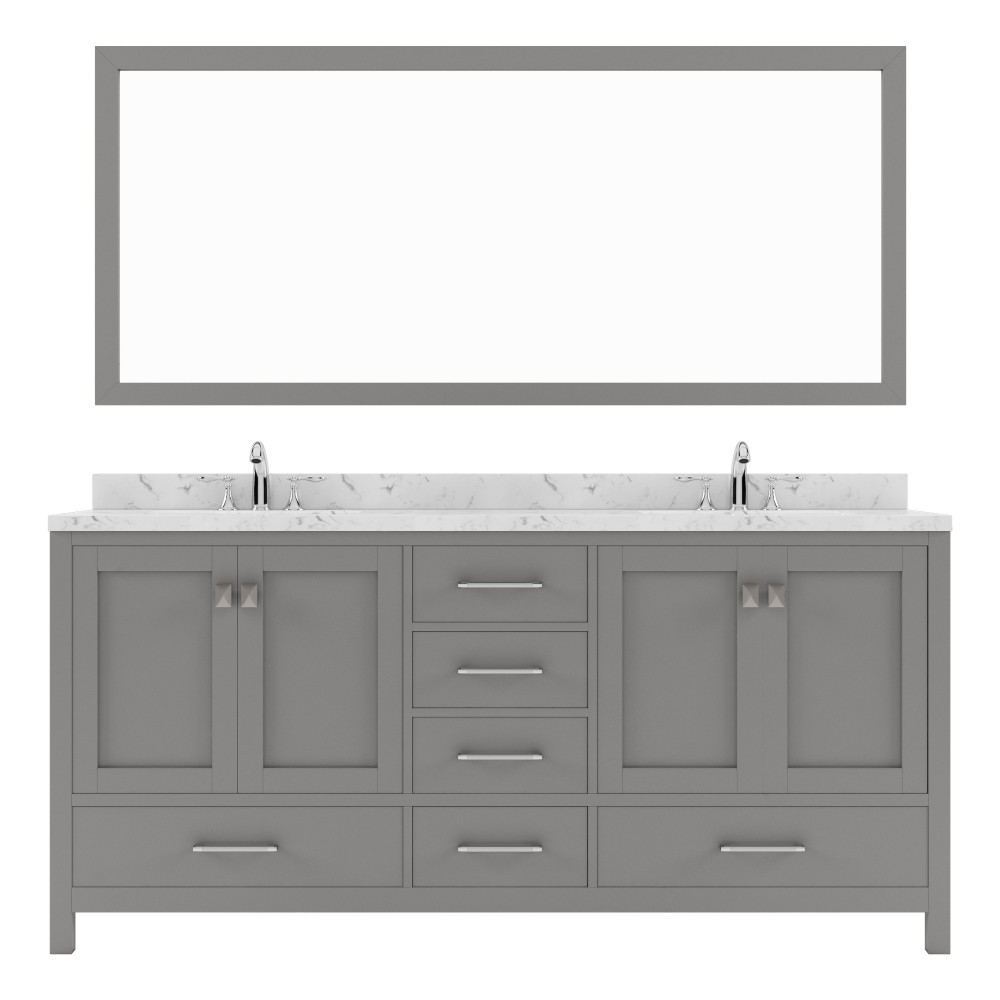 Caroline Avenue 72" Double Bath Vanity in Cashmere Gray with White Quartz Top and Square Sinks with Matching Mirror