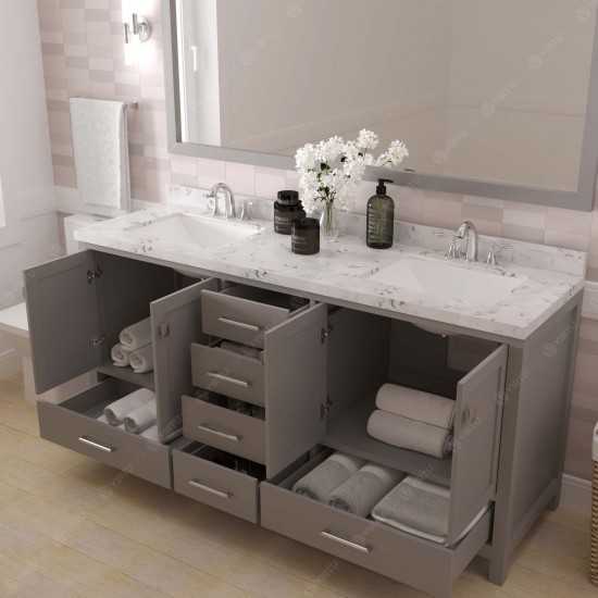 Caroline Avenue 72" Double Bath Vanity in Cashmere Gray with White Quartz Top and Square Sinks with Matching Mirror