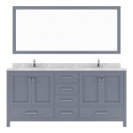 Caroline Avenue 72" Double Bath Vanity in Gray with White Quartz Top and Square Sinks with Matching Mirror