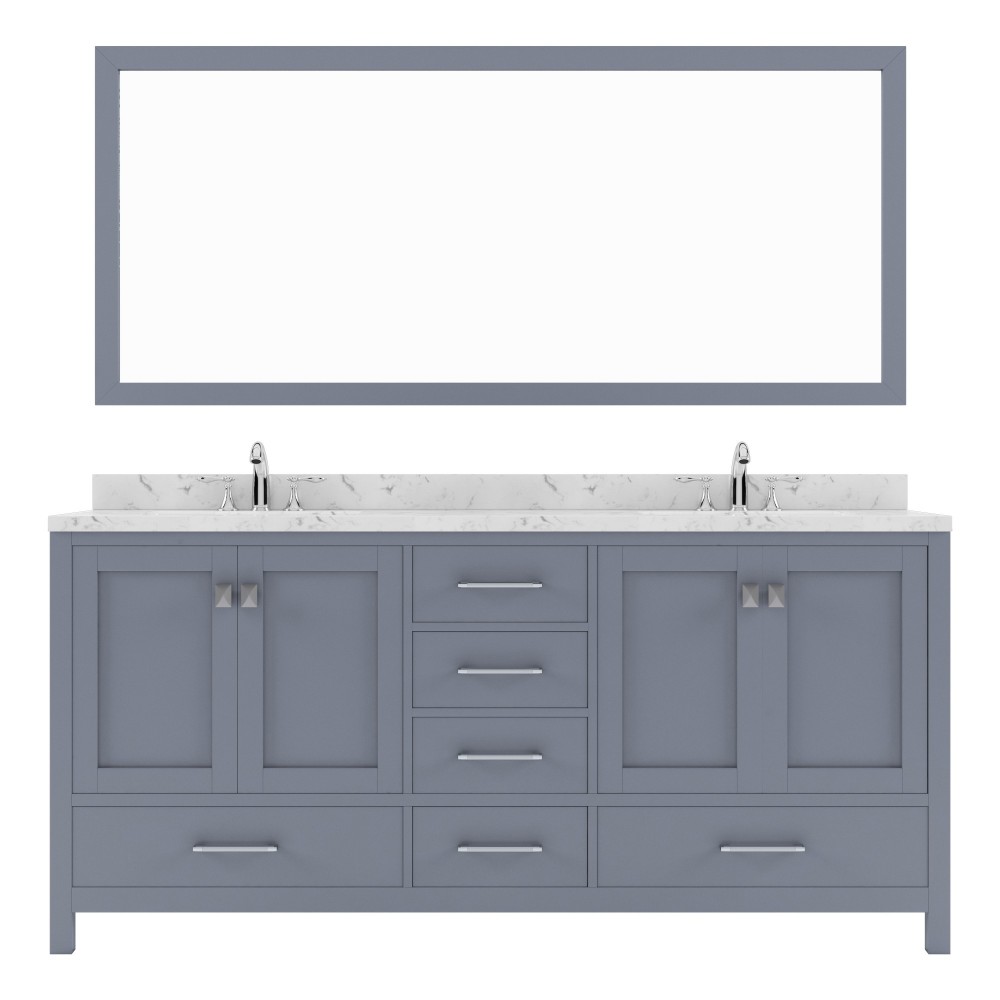 Caroline Avenue 72" Double Bath Vanity in Gray with White Quartz Top and Square Sinks with Matching Mirror