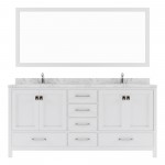 Caroline Avenue 72" Double Bath Vanity in White with White Quartz Top and Square Sinks with Matching Mirror