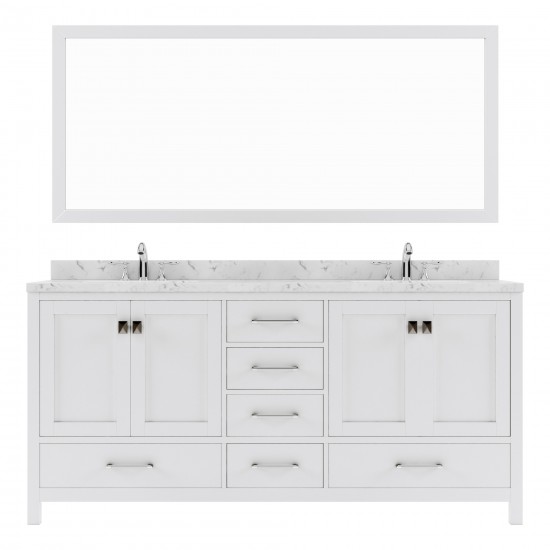 Caroline Avenue 72" Double Bath Vanity in White with White Quartz Top and Square Sinks with Matching Mirror