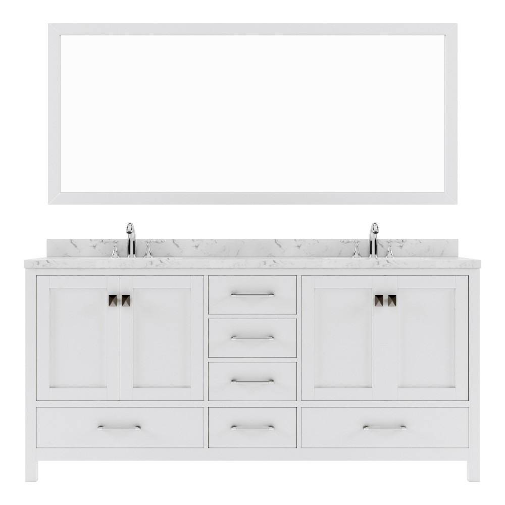 Caroline Avenue 72" Double Bath Vanity in White with White Quartz Top and Square Sinks with Matching Mirror