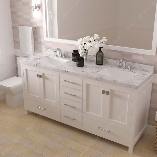 Caroline Avenue 72" Double Bath Vanity in White with White Quartz Top and Square Sinks with Matching Mirror