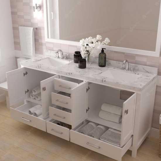 Caroline Avenue 72" Double Bath Vanity in White with White Quartz Top and Square Sinks with Matching Mirror