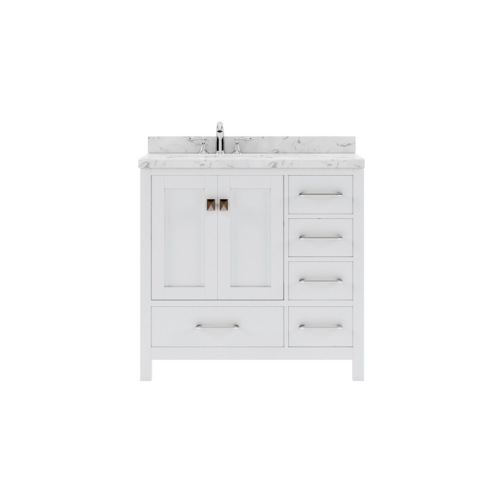 Caroline Avenue 36" Single Bath Vanity in White with White Quartz Top and Square Sink