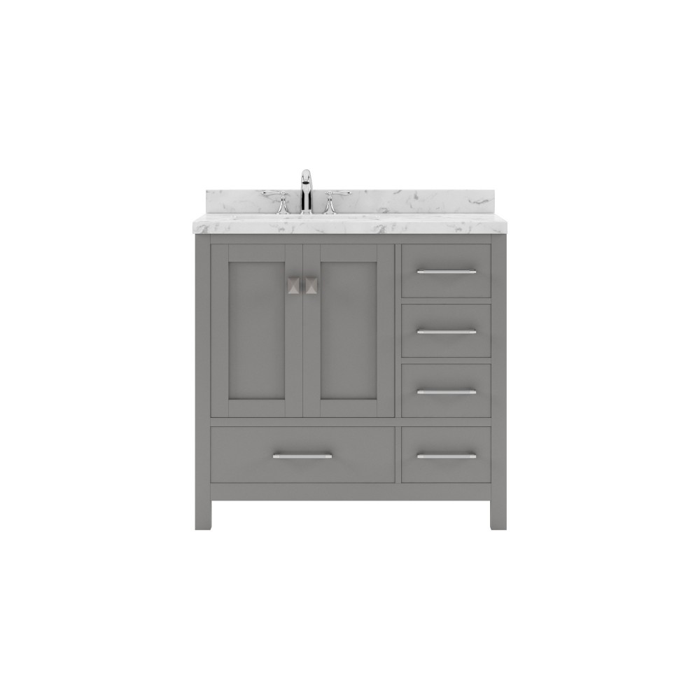 Caroline Avenue 36" Single Bath Vanity in Cashmere Gray with White Quartz Top and Square Sink