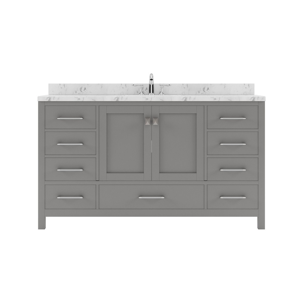 Caroline Avenue 60" Double Bath Vanity in Cashmere Gray with White Quartz Top and Square Sinks