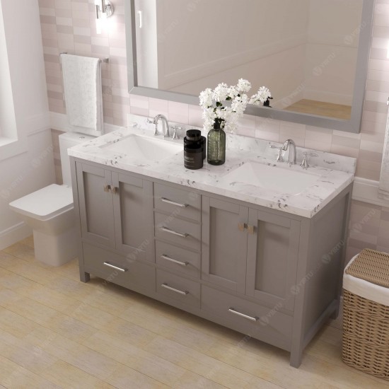 Caroline Avenue 60" Double Bath Vanity in Cashmere Gray with White Quartz Top and Square Sinks