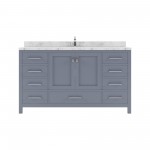 Caroline Avenue 60" Double Bath Vanity in Gray with White Quartz Top and Square Sinks