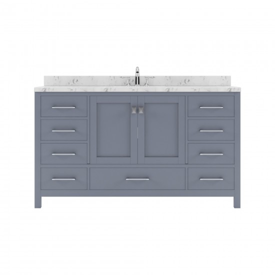 Caroline Avenue 60" Double Bath Vanity in Gray with White Quartz Top and Square Sinks