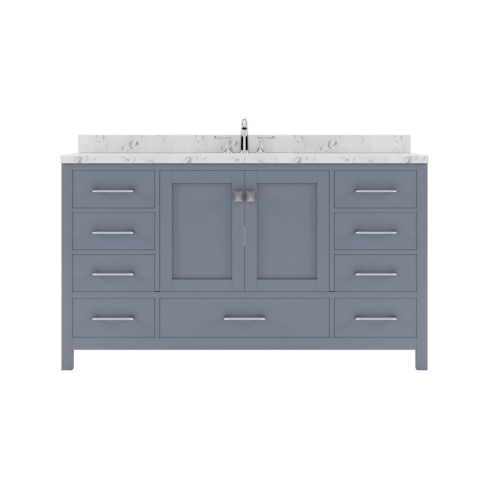 Caroline Avenue 60" Double Bath Vanity in Gray with White Quartz Top and Square Sinks