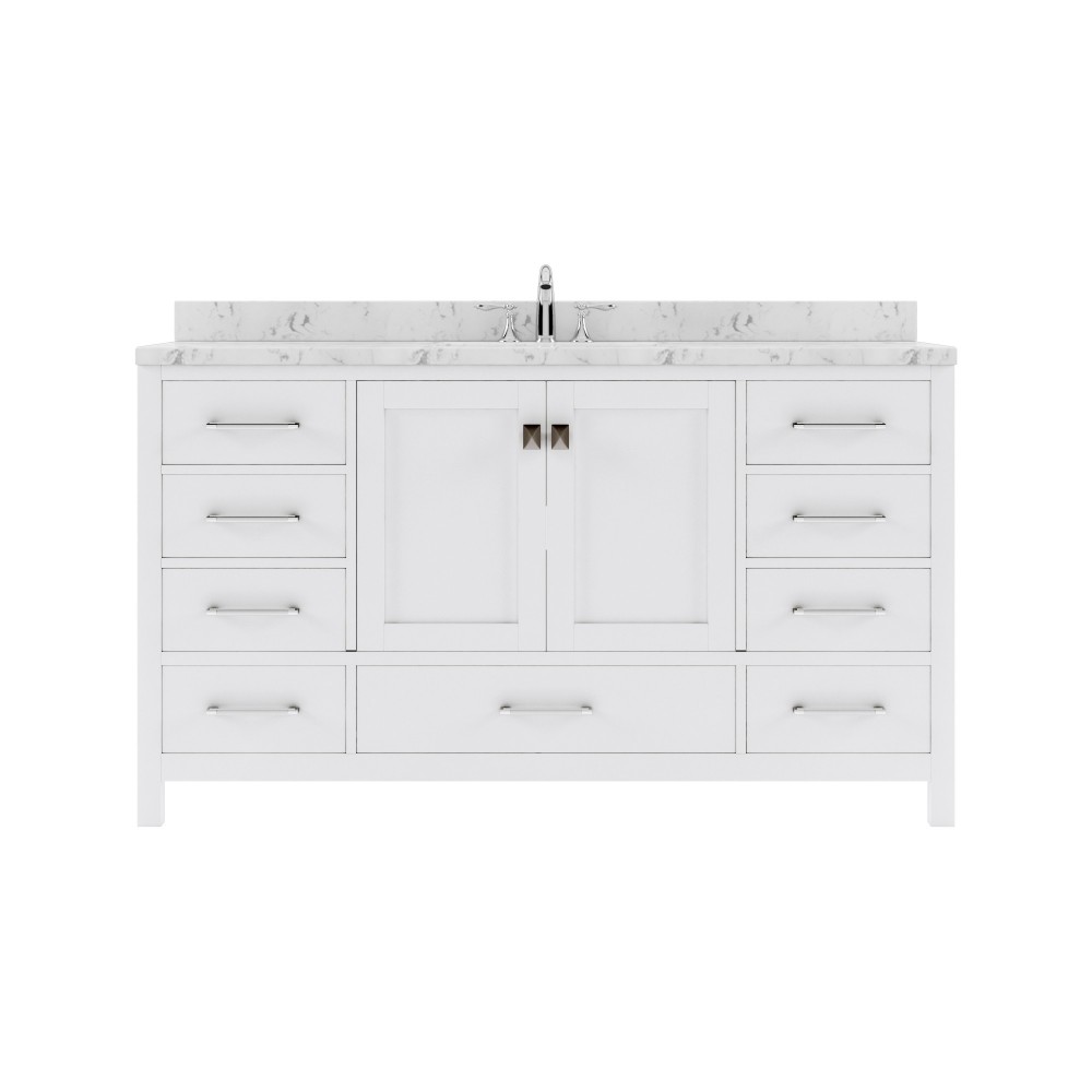 Caroline Avenue 60" Double Bath Vanity in White with White Quartz Top and Square Sinks