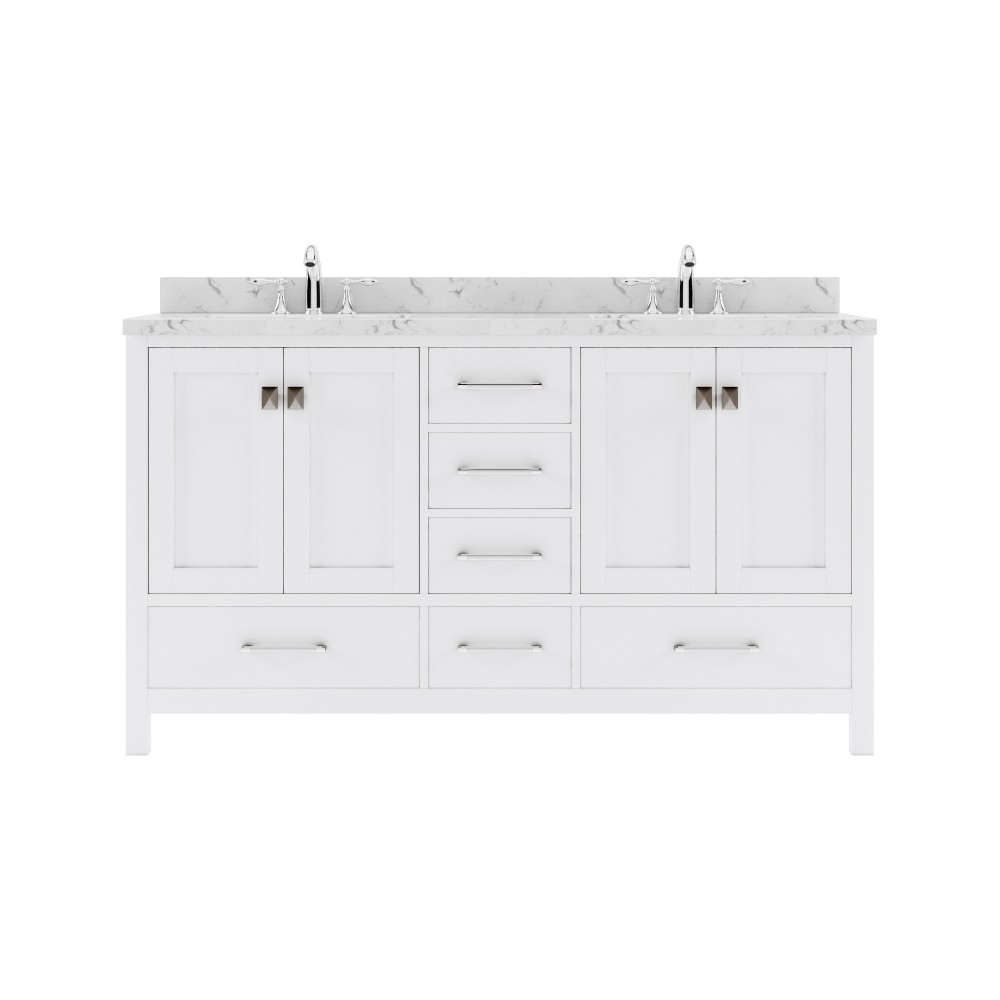 Caroline Avenue 60" Single Bath Vanity in White with White Quartz Top and Square Sink