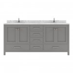 Caroline Avenue 72" Double Bath Vanity in Cashmere Gray with White Quartz Top and Square Sinks