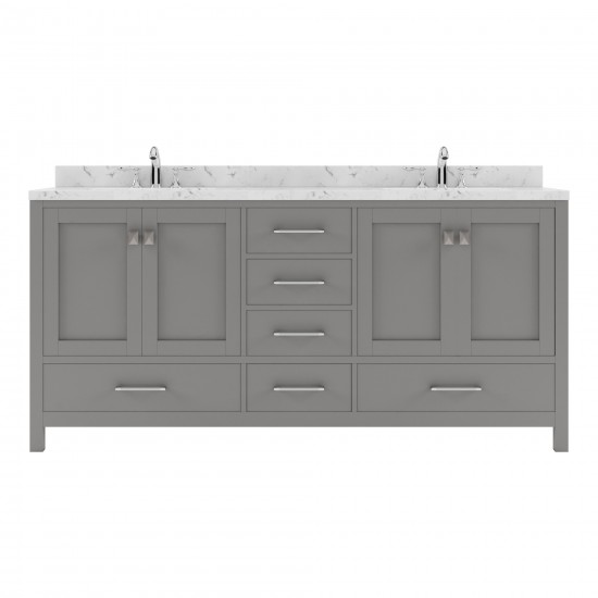 Caroline Avenue 72" Double Bath Vanity in Cashmere Gray with White Quartz Top and Square Sinks