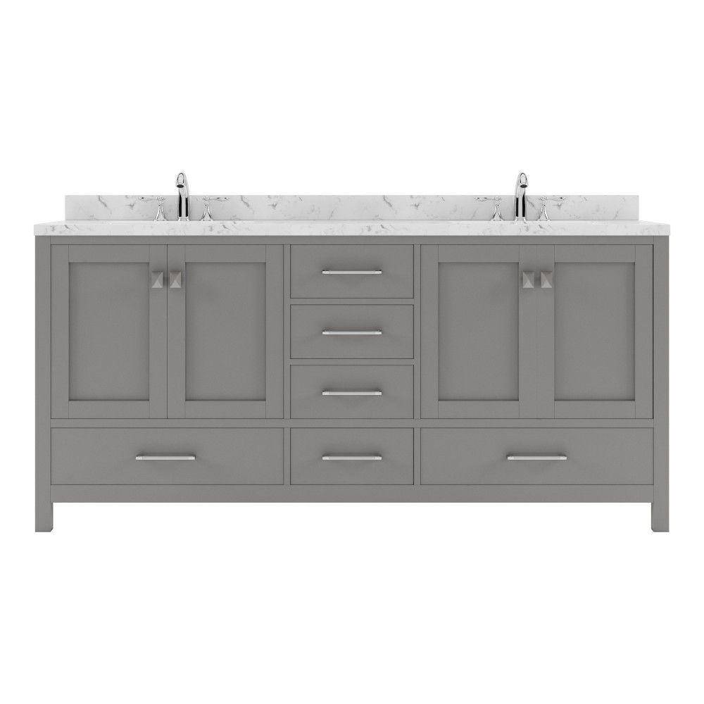 Caroline Avenue 72" Double Bath Vanity in Cashmere Gray with White Quartz Top and Square Sinks
